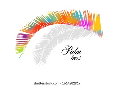 Colorful palm leaf. Mixed media. Hello summer. Vector illustration