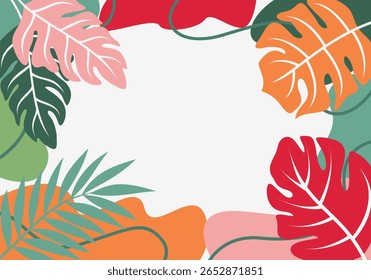 Colorful palm leaves frame vector illustration