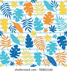 Colorful palm leaves seamless pattern design. Vector illustration.