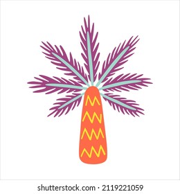 Colorful palm with purple leaves. Vector flat illustration