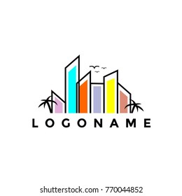Colorful palm skyline logo vector