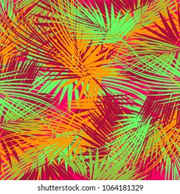 Colorful palm tree branches on abstract background. Vector illustration.
