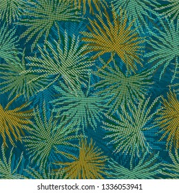 Colorful palm tree branches on abstract background. Seamless background. Vector illustration.