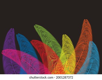 Colorful palm tree branches on abstract background. Vector illustration.