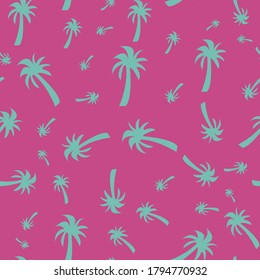 Colorful palm tree repeat pattern print on pink
