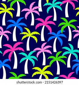 Colorful palm tree seamless pattern for summer holidays background.
