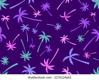 Colorful palm trees seamless pattern. Summer time, wallpaper with tropical pattern. Design for printing t-shirts, banners and promotional items. Vector illustration