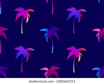 Colorful palm trees seamless pattern. Summer time, wallpaper with tropical pattern. Design for printing t-shirts, banners and promotional items. Vector illustration