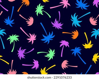 Colorful palm trees seamless pattern. Summer time, wallpaper with tropical trees pattern. Design for printing t-shirts, banners and promotional items. Vector illustration