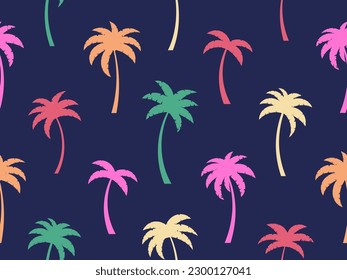 Colorful palm trees seamless pattern.  Summer time, wallpaper with tropical palm trees pattern. Design for printing t-shirts, banners and promotional items. Vector illustration