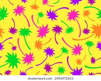 Colorful palm trees seamless pattern.  Summer time, wallpaper with tropical palm trees pattern. Design for covers, wallpapers, banners and promotional products. Vector illustration