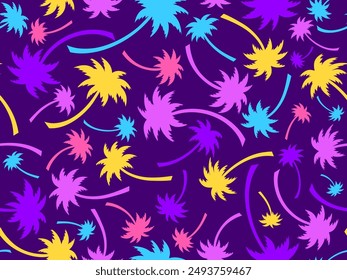 Colorful palm trees seamless pattern.  Summer time, wallpaper with tropical palm trees pattern. Design for covers, wallpapers, banners and promotional products. Vector illustration