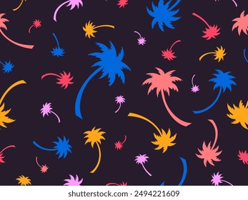 Colorful palm trees seamless pattern.  Summer time, wallpaper with tropical palm trees pattern. Design for covers, wallpapers, banners and promotional products. Vector illustration