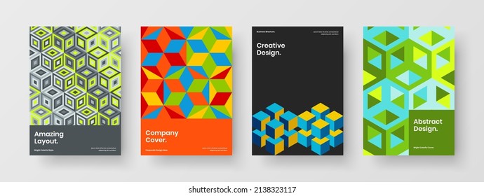 Conjunto de conceptos vectoriales de diseño de panfleto colorido. Diseño de folletos de la compañía de mosaicos de moda.