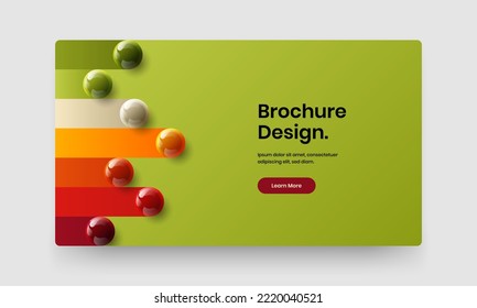 Colorful pamphlet design vector layout. Geometric realistic spheres handbill concept.