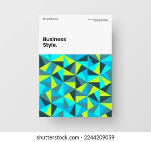 Colorful pamphlet design vector template. Bright geometric pattern journal cover layout.