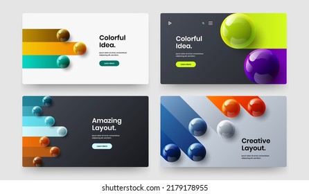 Colorful pamphlet vector design concept collection. Bright 3D spheres journal cover illustration bundle.