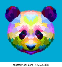 colorful panda head on geometric pop art style