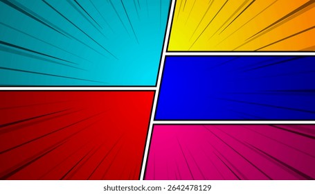 Quadrinhos coloridos com cenário em branco.