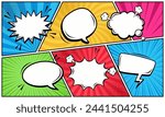 Colorful panel comic with blank speech bubble set