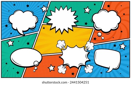 Colorful panel comic with blank speech bubble set