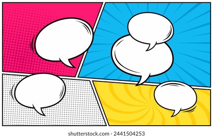 Colorful panel comic with blank speech bubble set