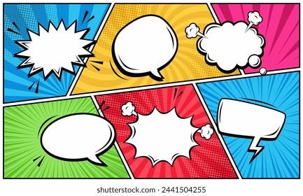 Colorful panel comic with blank speech bubble set