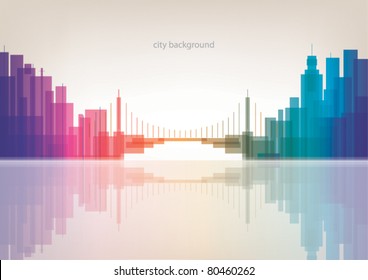 Colorful panorama city with bridge vector background