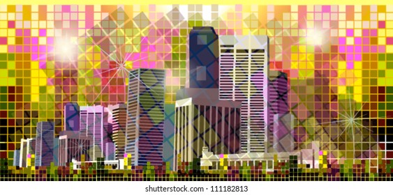 Colorful panorama city vector background