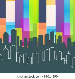 Colorful panorama city vector background with space for text