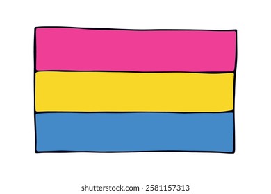 Colorful Pansexual pride flag Happy pride day LGBTQ community Pride Month Vector hand drawn doodle for posters, stickers, logo, cards