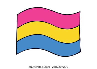 Colorful Pansexual pride flag Happy pride day LGBTQ community Pride Month Vector hand drawn doodle for posters, stickers, logo, cards