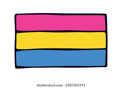 Colorful Pansexual pride flag Happy pride day LGBTQ community Pride Month Vector hand drawn doodle for posters, stickers, logo, cards