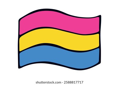 Colorful Pansexual pride flag Happy pride day LGBTQ community Pride Month Vector hand drawn doodle for posters, stickers, logo, cards