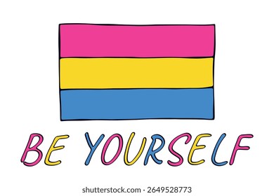 Bandeira do orgulho Pansexual Cor Feliz dia do orgulho LGBTQ comunidade Orgulho Mês do Orgulho Vetor mão desenhada rabiscar para cartazes, adesivos, logotipo, cartões