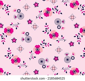 Colorful pansies and floral elements elegant design fabric print