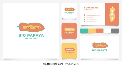 Colorful papaya flat design logo with business card, icon, and color palette
