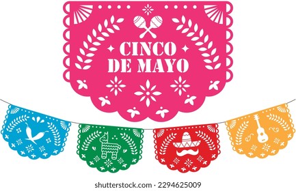 colorido papel picado para 5 de mayo, celebración mexicana