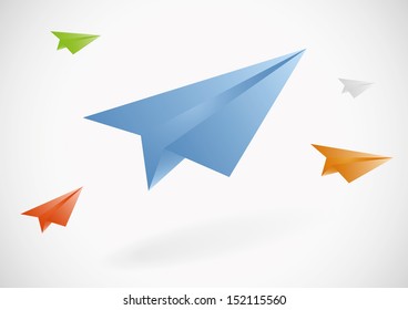 Colorful paper airplanes set. Vector illustration