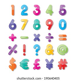 colorful paper alphabet numbers and symbols. vector.