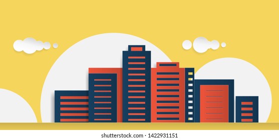 Colorful Paper art style for Business poster and postcard, Architectural building and cityscape background, Panoramic view, Vector illustration modern background. 