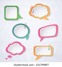 Colorful paper bubbles for speech on a light background. Abstract design. Vector illustration.
