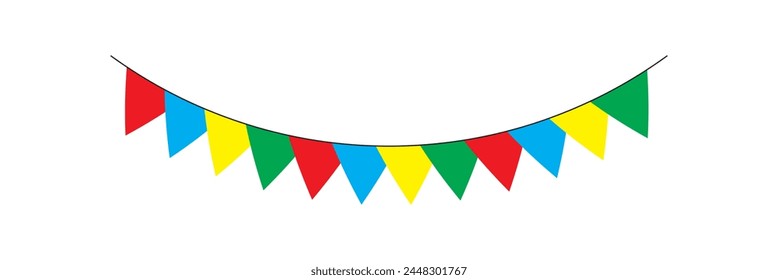 Colorful paper bunting party flags isolated on white background. Vector party flags .