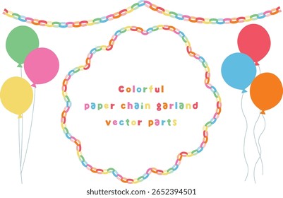 Colorful paper chain garland and balloon decoration set with transparent background – festive vector illustration for party designs.