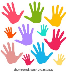 Colorful paper child palm hand vector set isolated on a white background.