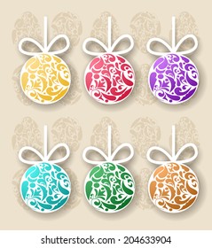 Colorful paper chrismas balls collection. Vector eps10