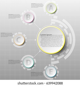 Colorful paper circle with five topics for website presentation cover poster vector design info graphic illustration concept