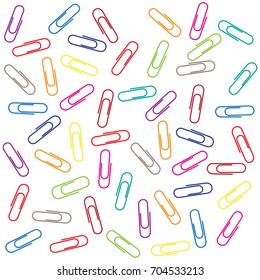 Colorful paper clips abstract vector background. Office bright paper clips isolated on white vector background.
Colors paperclips for memo note and documents staple. Vector illustration 