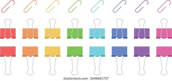Colorful Paper Clips and Binder Clips Collection Flat Vector Illustration for Office and School Supplies Design