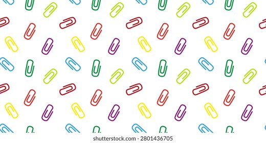 Colorful Paper clips pattern. Vector flat illustraton.